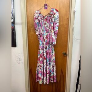 Chicwish Vibrant Floral smocked Long Sleeve tiered maxi dress